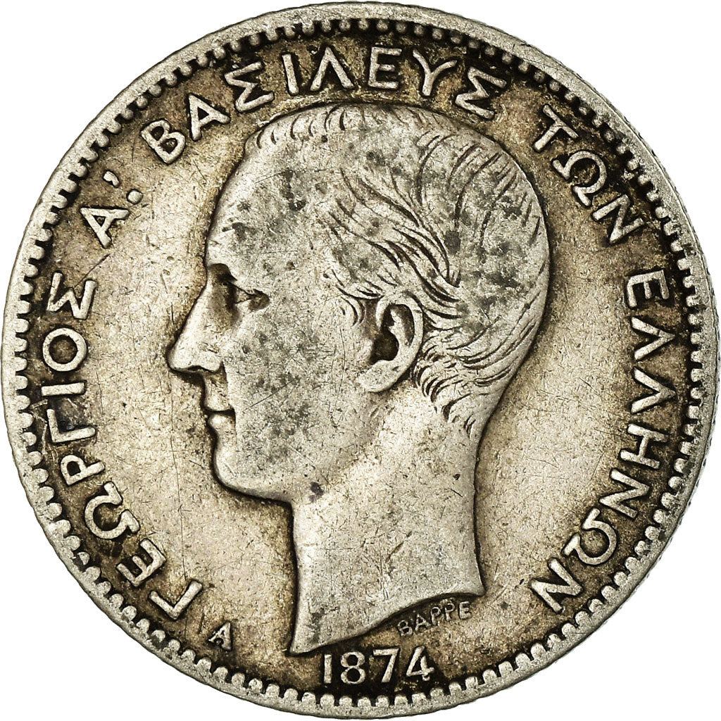 Coin, Greece, George I, Drachma, 1874, Paris, VF(20-25), Silver, KM:38