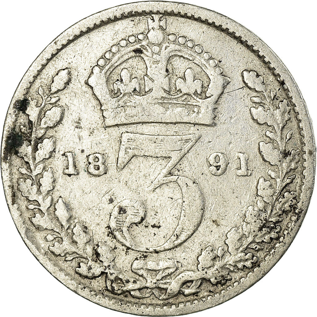 Coin, Great Britain, Victoria, 3 Pence, 1891, F(12-15), Silver, KM:758
