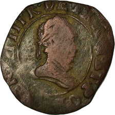 Coin, France, Henri III, Double Tournois, 1589, Rouen, VG(8-10), Copper
