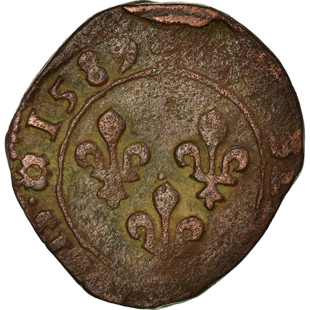 Coin, France, Henri III, Double Tournois, 1589, Rouen, VG(8-10), Copper