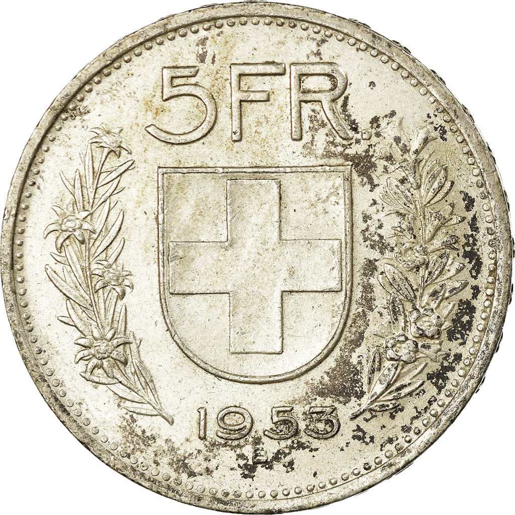 Coin, Switzerland, 5 Francs, 1953, Bern, AU(50-53), Silver, KM:40