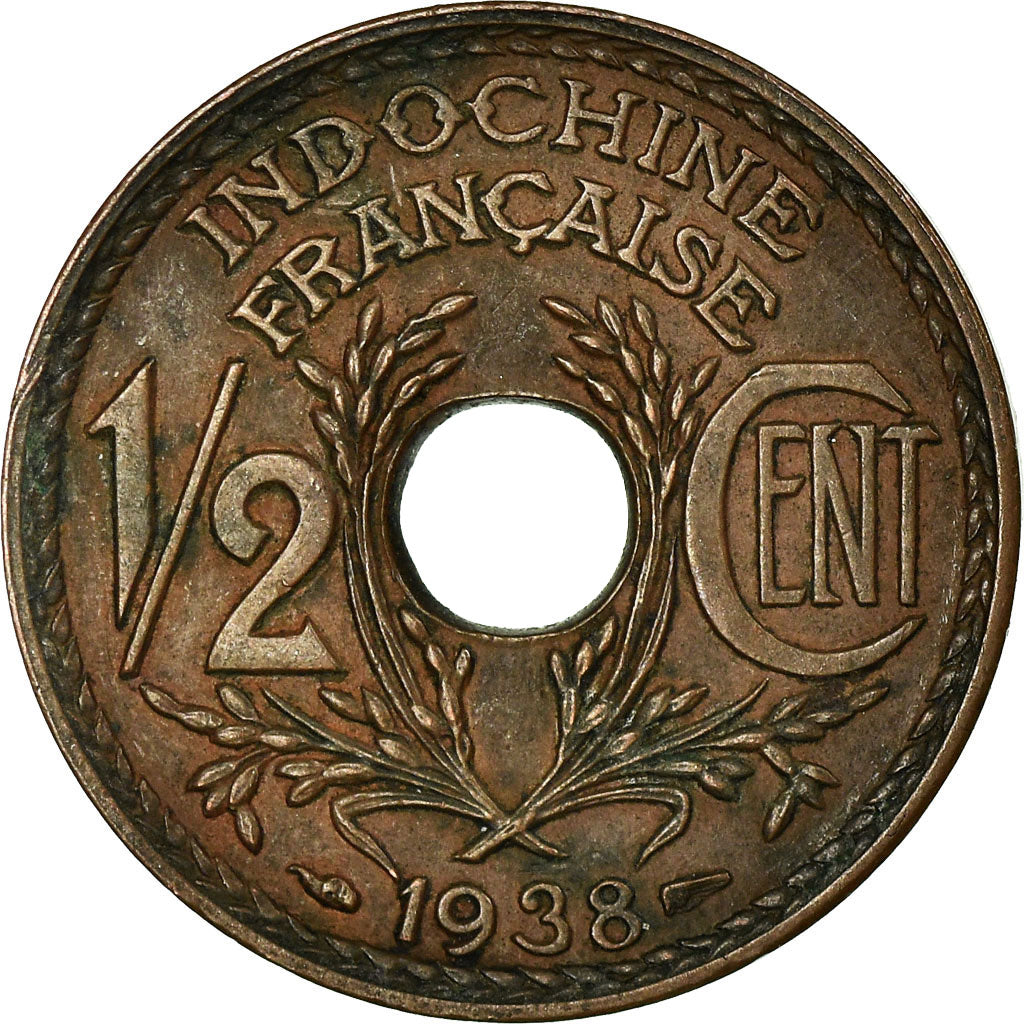 Coin, FRENCH INDO-CHINA, 1/2 Cent, 1938, Paris, AU(55-58), Bronze, KM:20