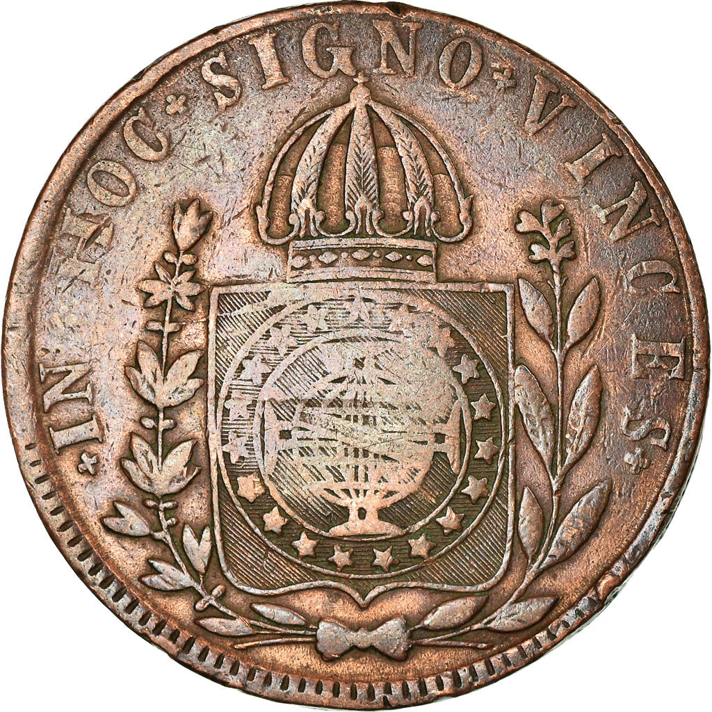 Moneta, Brasile, Pedro II, 40 Reis, 1832, Rio de Janeiro, Countermarked on 80