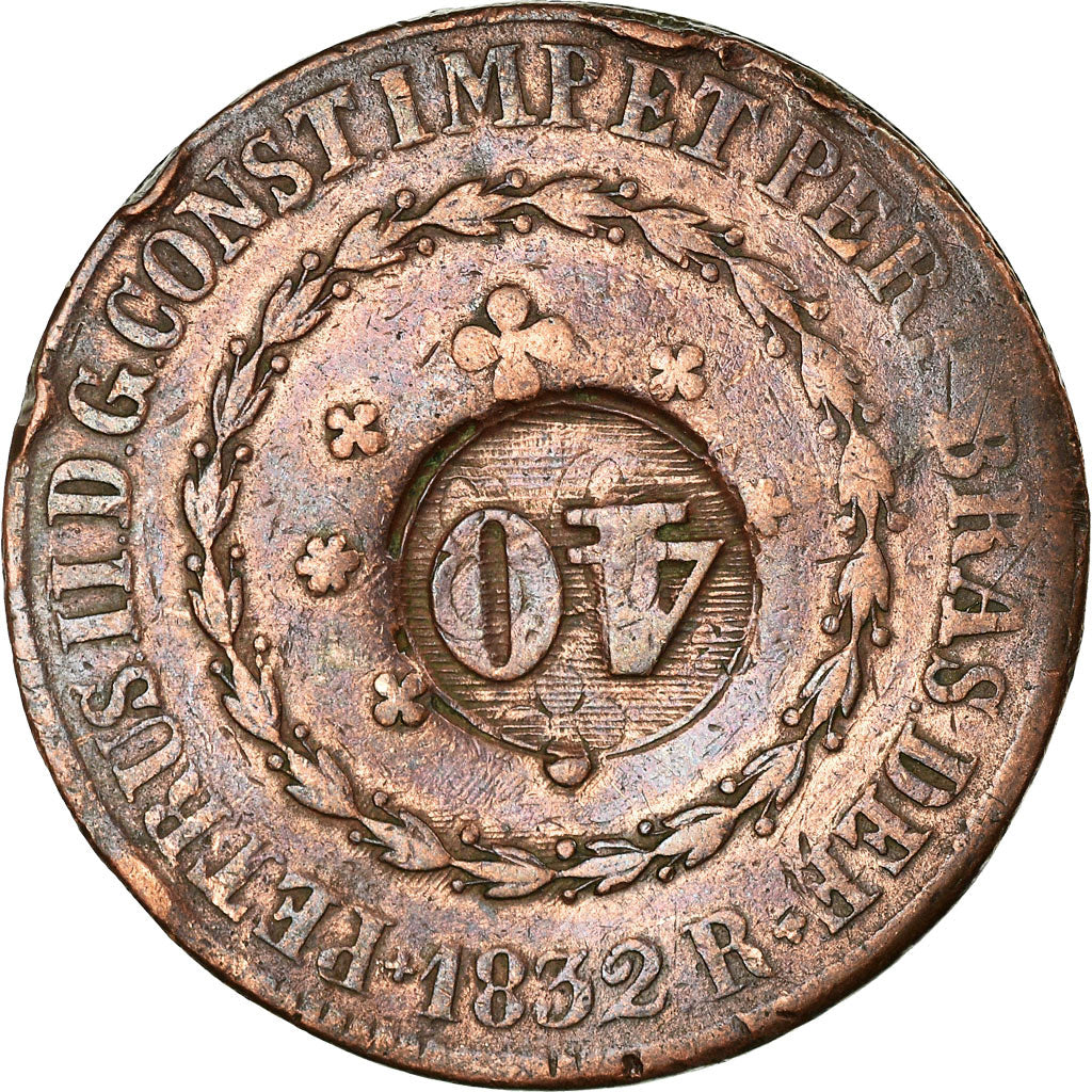 Moneta, Brasile, Pedro II, 40 Reis, 1832, Rio de Janeiro, Countermarked on 80