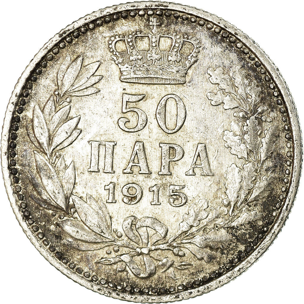 Moneta, Serbia, Peter I, 50 Para, 1915, BB+, Argento, KM:24.1