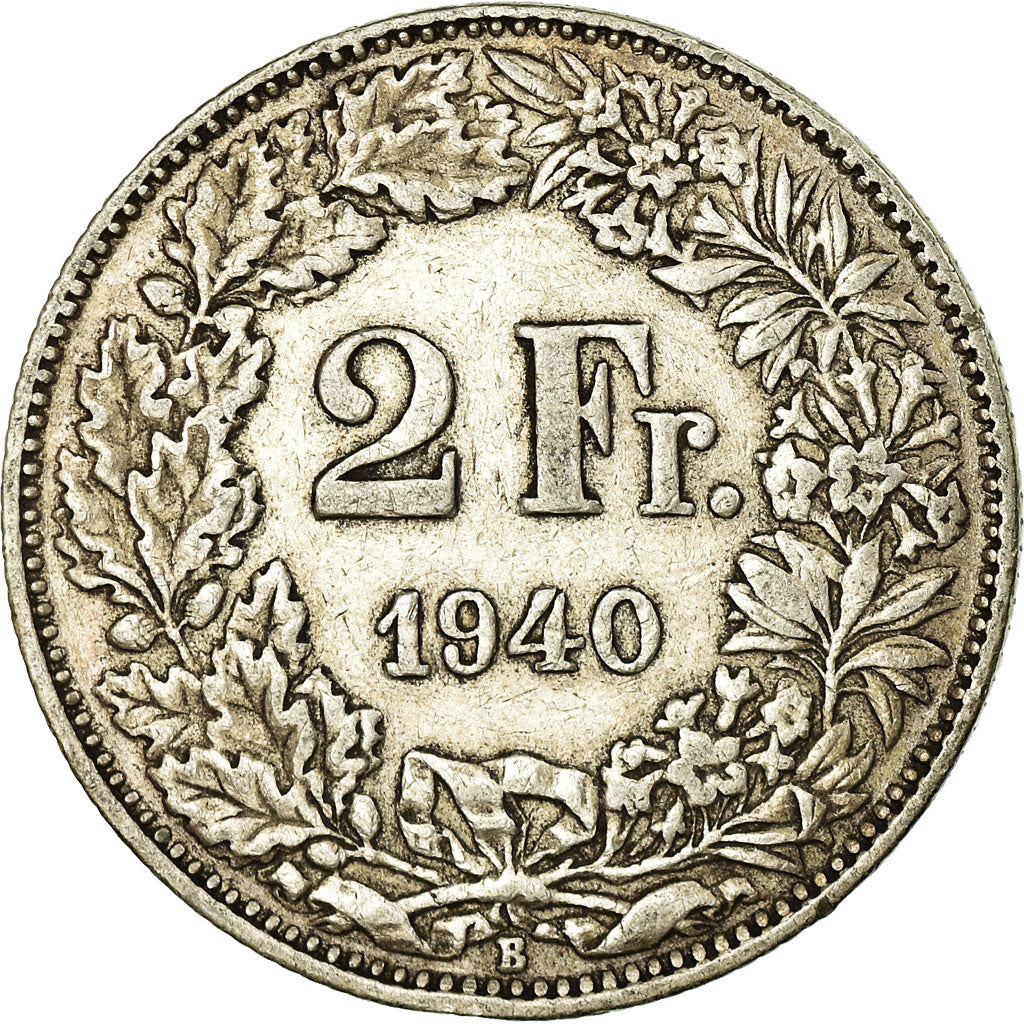 Coin, Switzerland, 2 Francs, 1940, Bern, VF(30-35), Silver, KM:21