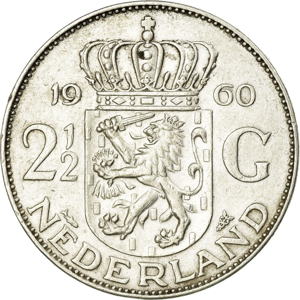Münze, Niederlande, Juliana, 2-1/2 Gulden, 1960, SS+, Silber, KM:185