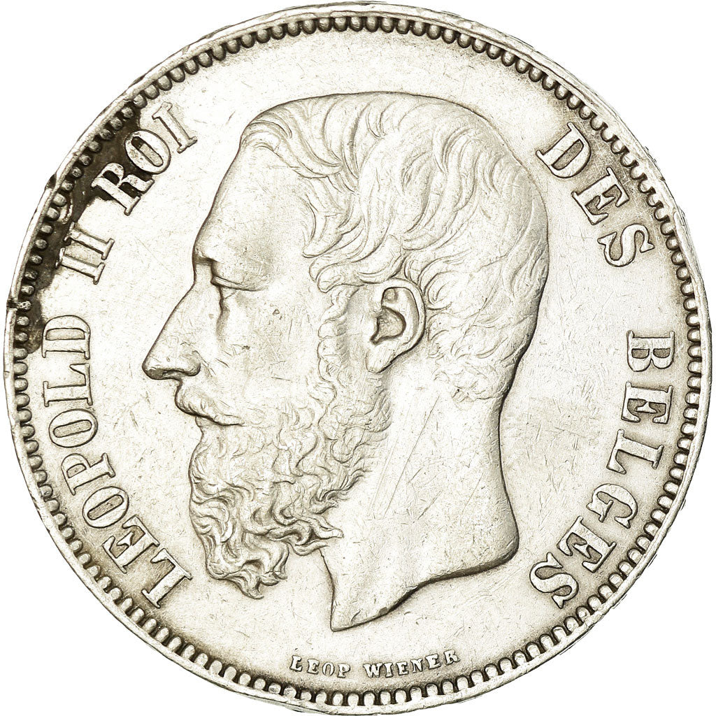 Coin, Belgium, Leopold II, 5 Francs, 5 Frank, 1873, Brussels, AU(50-53), Silver
