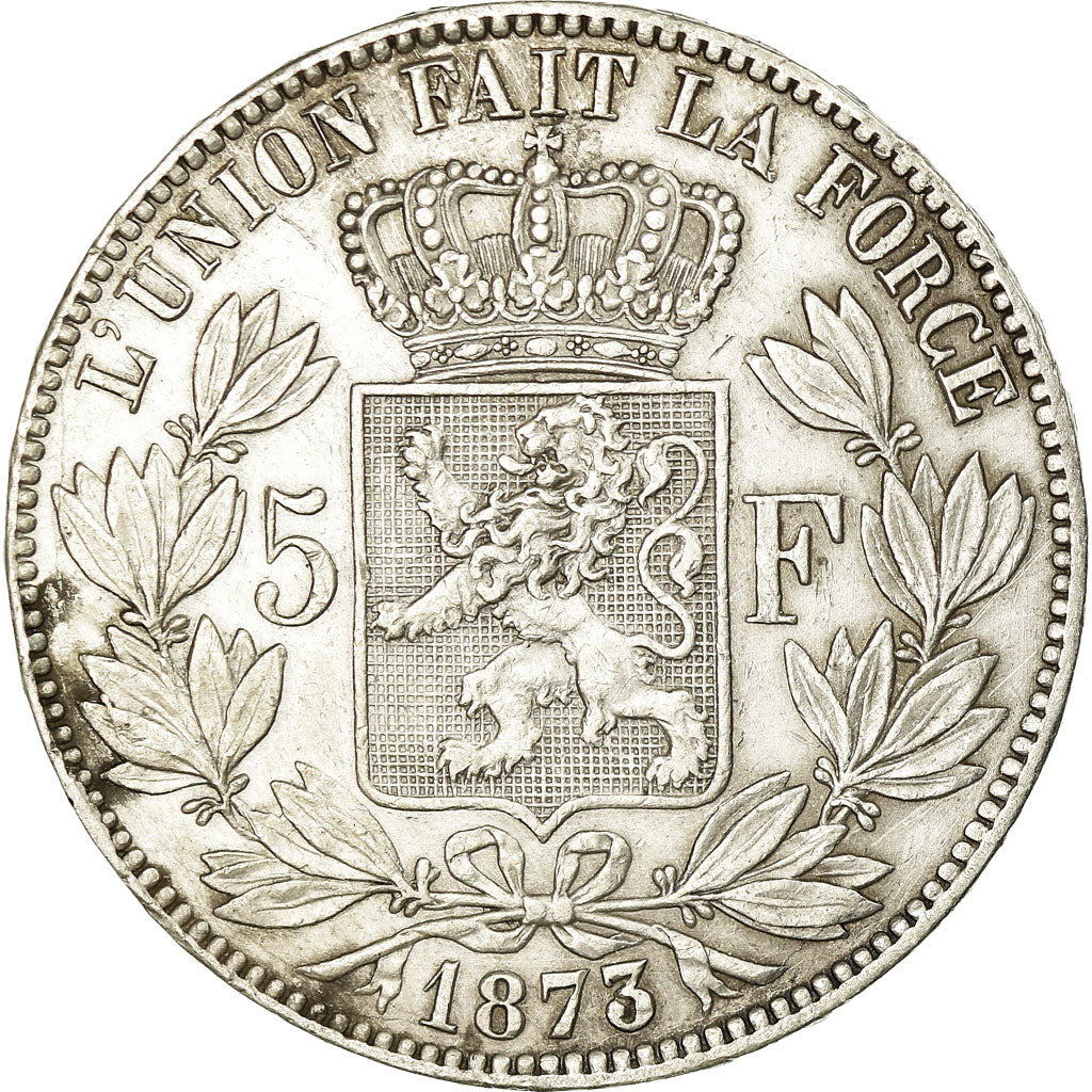 Coin, Belgium, Leopold II, 5 Francs, 5 Frank, 1873, Brussels, AU(50-53), Silver