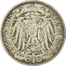 Coin, GERMANY - EMPIRE, Wilhelm II, 25 Pfennig, 1909, Berlin, AU(50-53), Nickel