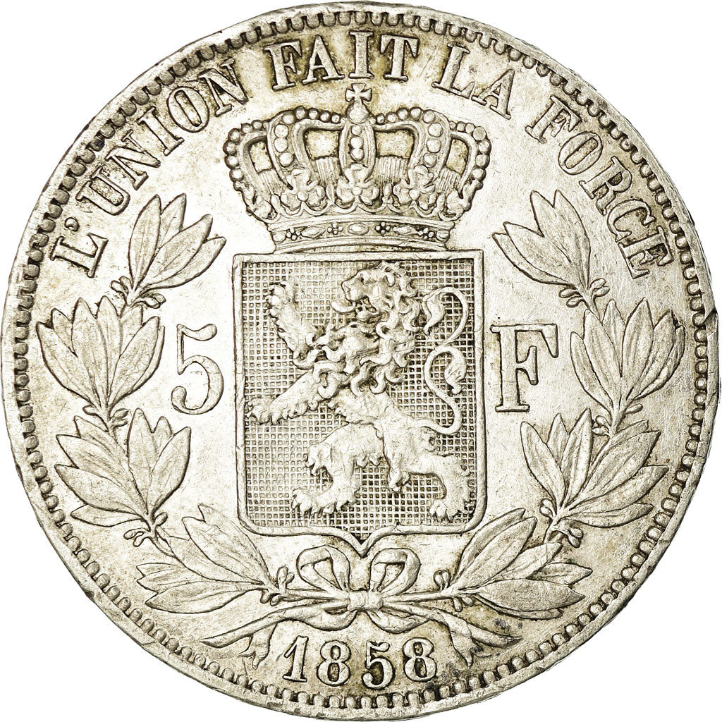 Moneta, Belgio, Leopold I, 5 Francs, 5 Frank, 1858, BB, Argento, KM:17