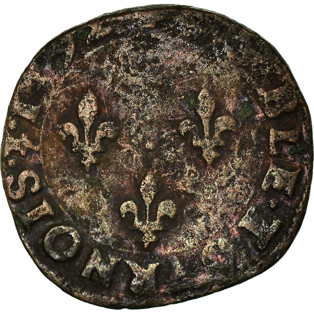 Moneta, Francia, Charles X, Double Tournois, 1592, Troyes, MB, Rame