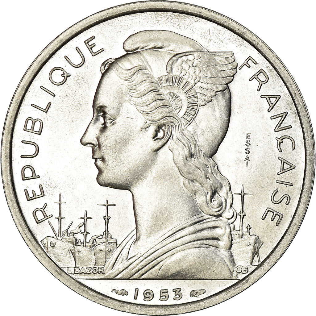 Coin, Madagascar, 5 Francs, 1953, Paris, ESSAI, MS(65-70), Aluminum, KM:E3
