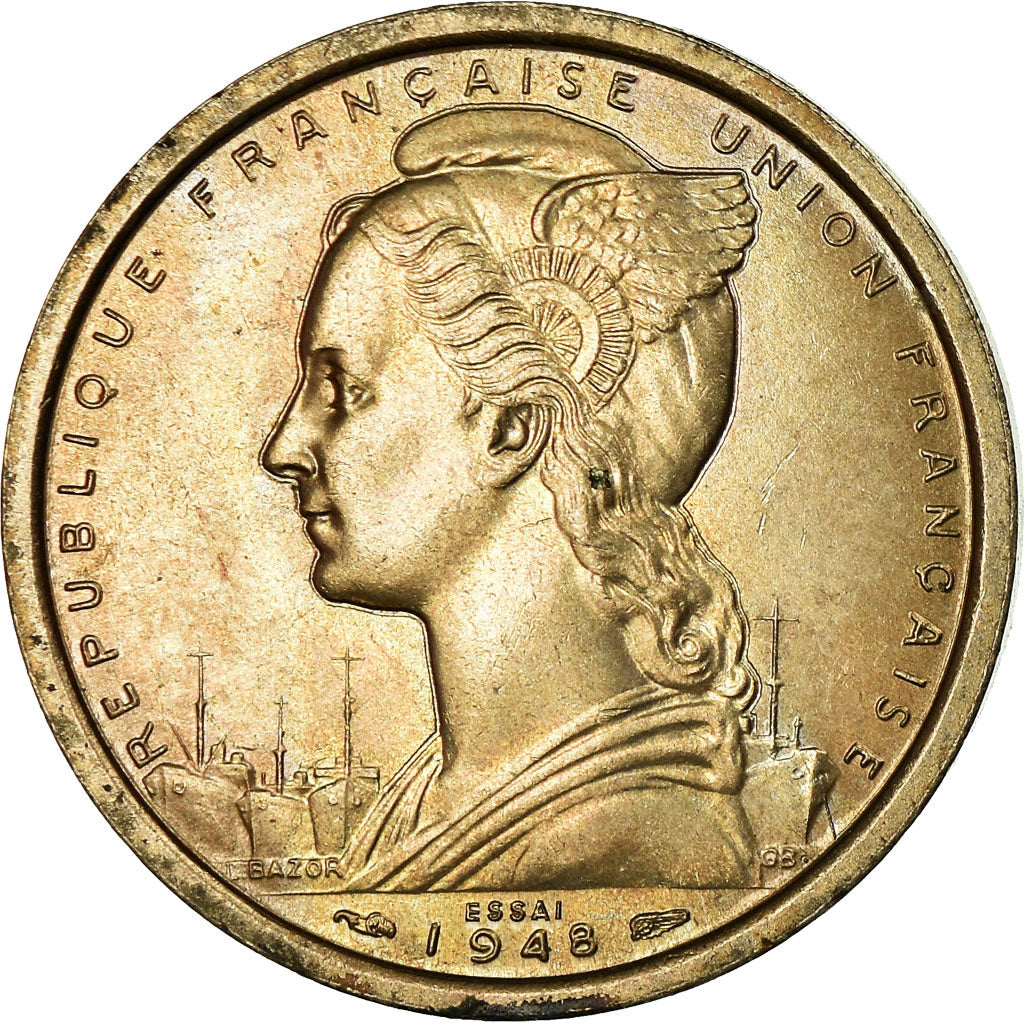 Coin, Togo, 2 Francs, 1948, Paris, AU(55-58), Copper-nickel, KM:E5, Lecompte:21