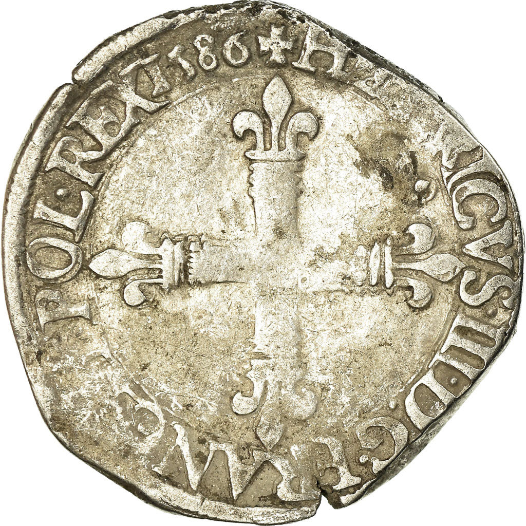 Monnaie, France, Henri III, 1/4 d'écu à la croix de face, 1586, Nantes, TB