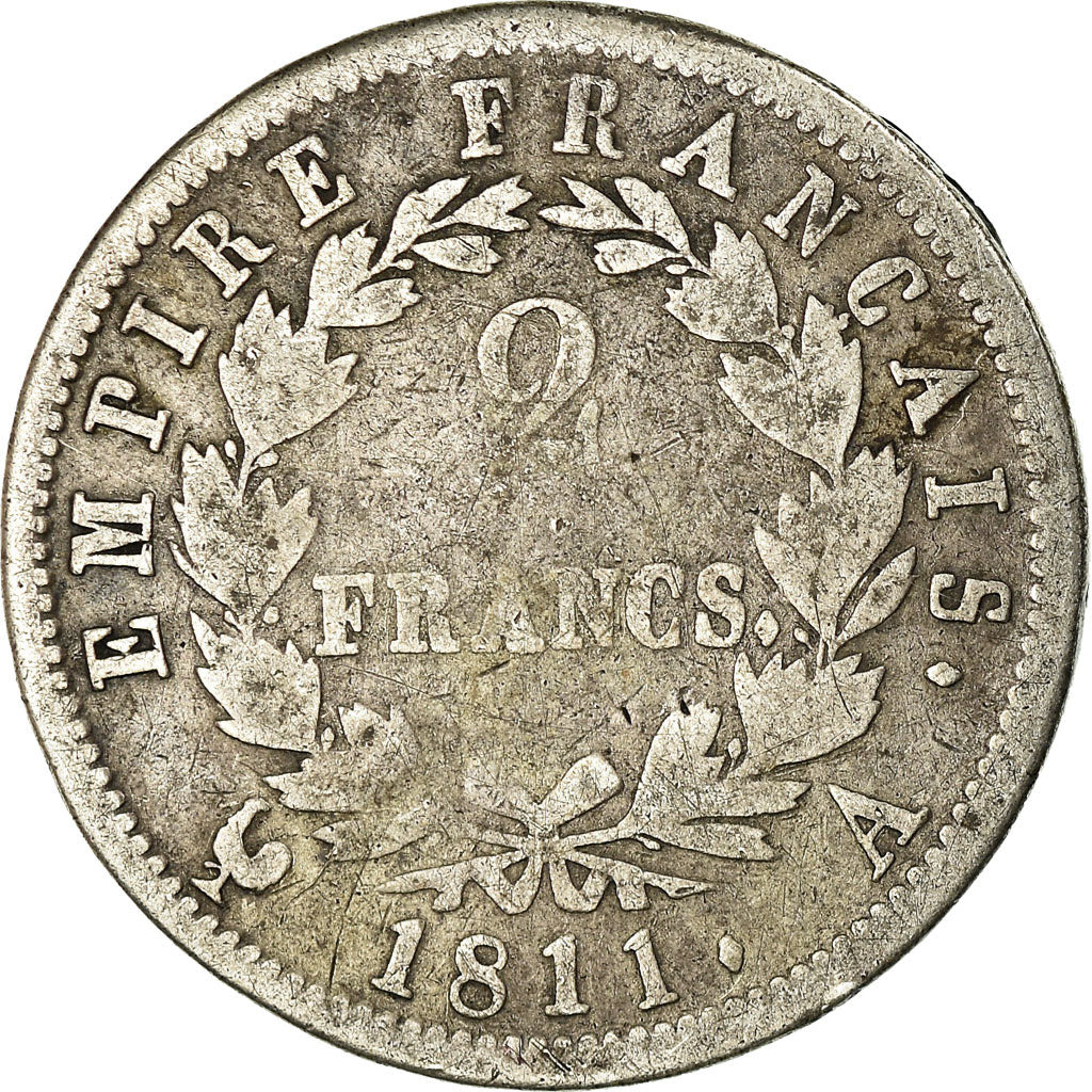 Moeda, França, Napoléon I, 2 Francs, 1811, Paris, F(12-15), Prata, KM:693.1