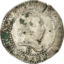 Monnaie, France, Henri III, 1/2 Franc au col plat, 1588, Rouen, TTB, Argent