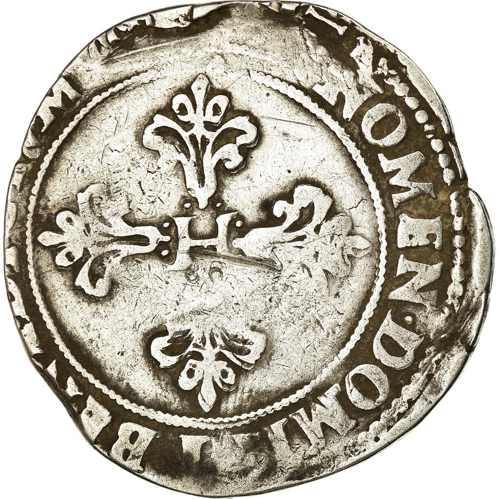 Moeda, França, Franc au Col Plat, 1577, Angers, VF(20-25), Prata
