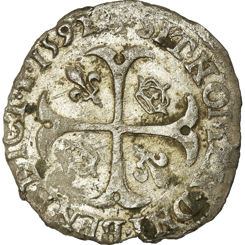 Moneda, Francia, Henri IV, Douzain, 1591, Saint Lô, MBC, Vellón, Duplessy:1247