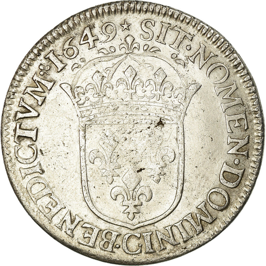 Moneda, Francia, Louis XIV, 1/2 Écu à la mèche longue, 1649, Saint-Lô, MBC