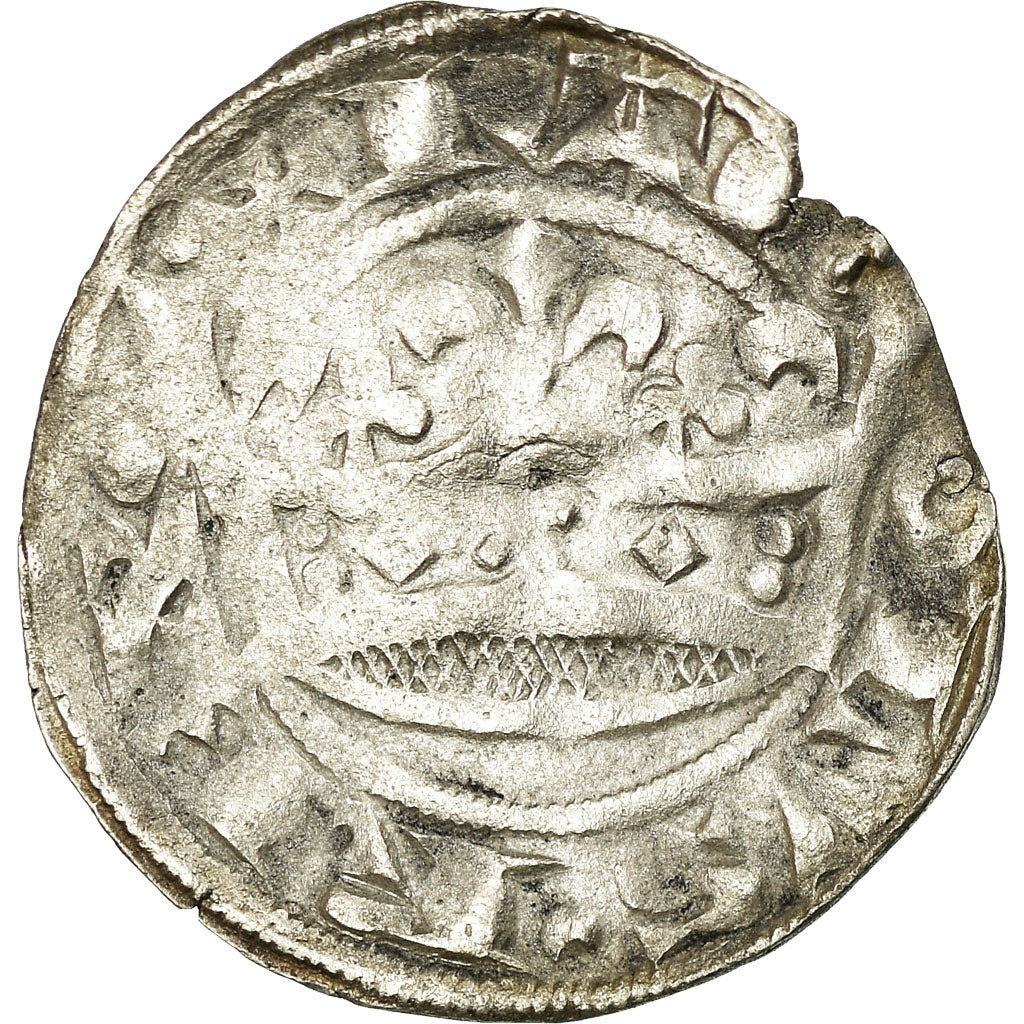 Monnaie, France, Charles IV, Double Parisis, 1322-1328, TB+, Billon
