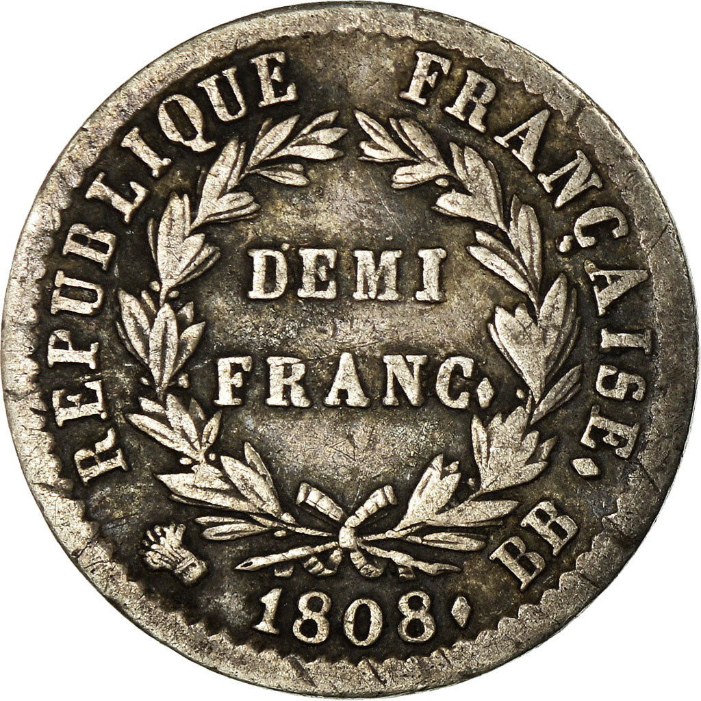 Coin, France, Napoléon I, 1/2 Franc, 1808, Strasbourg, VF(30-35), Silver