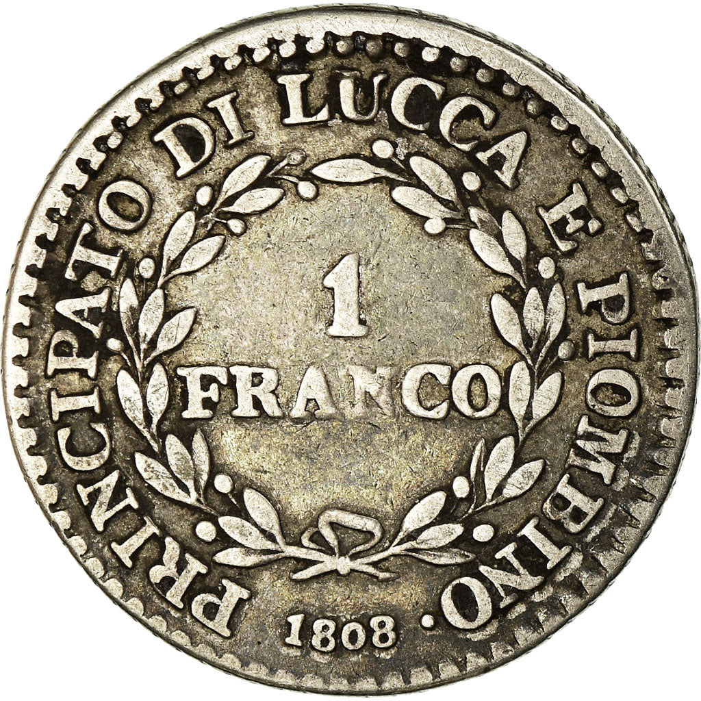 Moeda, ESTADOS ITALIANOS, LUCCA, Franco, 1808, Firenze, VF(30-35), Prata, KM:23