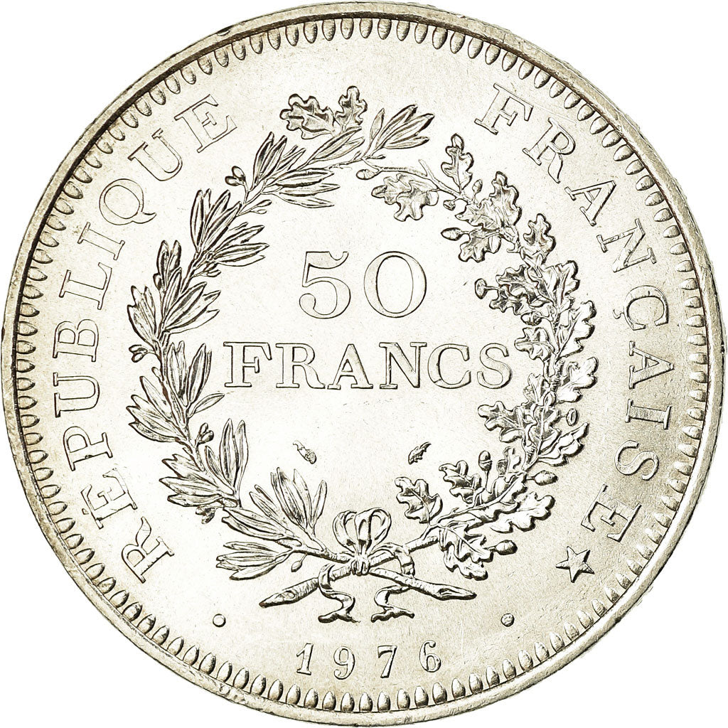 Coin, France, Hercule, 50 Francs, 1976, Paris, MS(60-62), Silver, KM:941.1