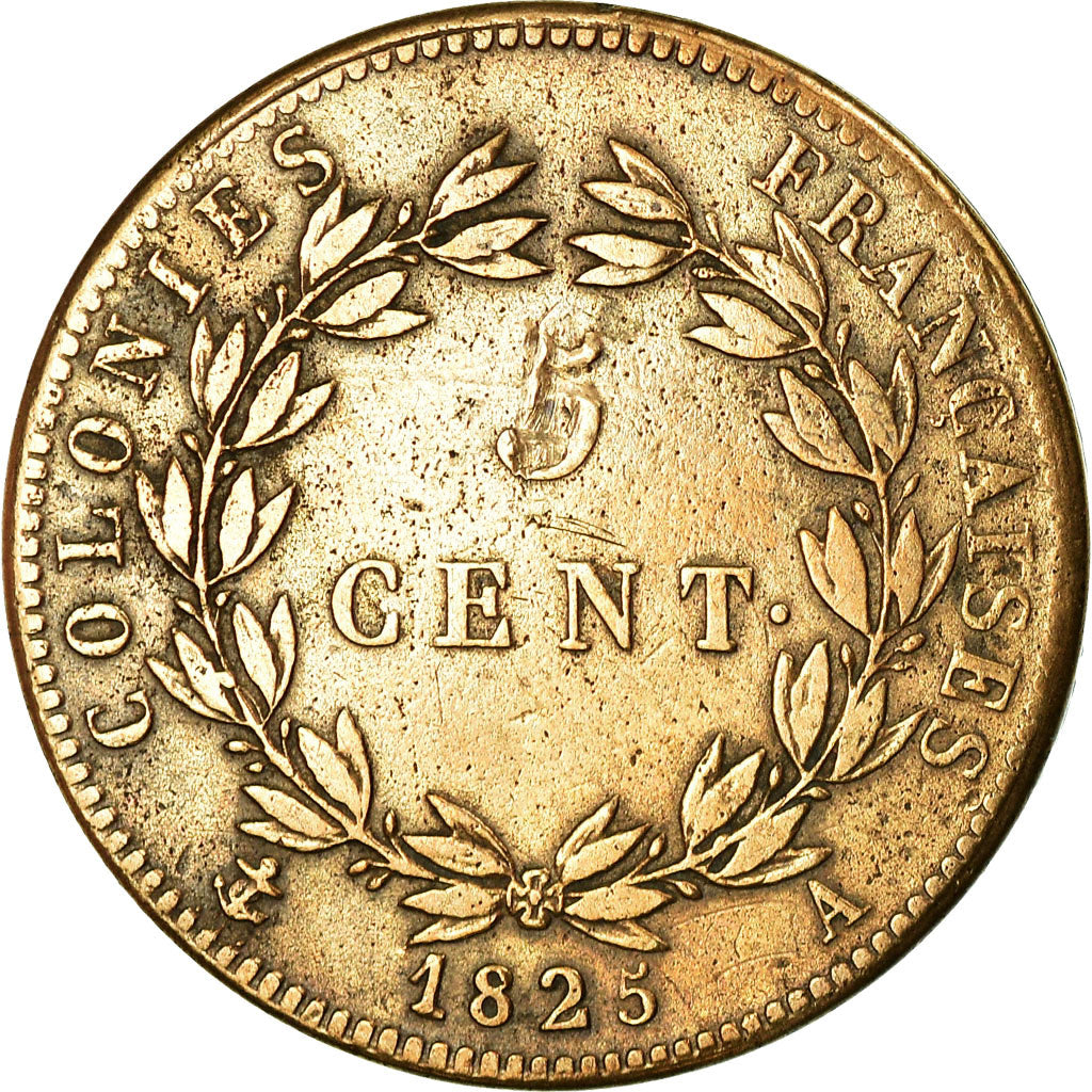 Coin, FRENCH COLONIES, Charles X, 5 Centimes, 1825, Paris, VF(30-35), Bronze