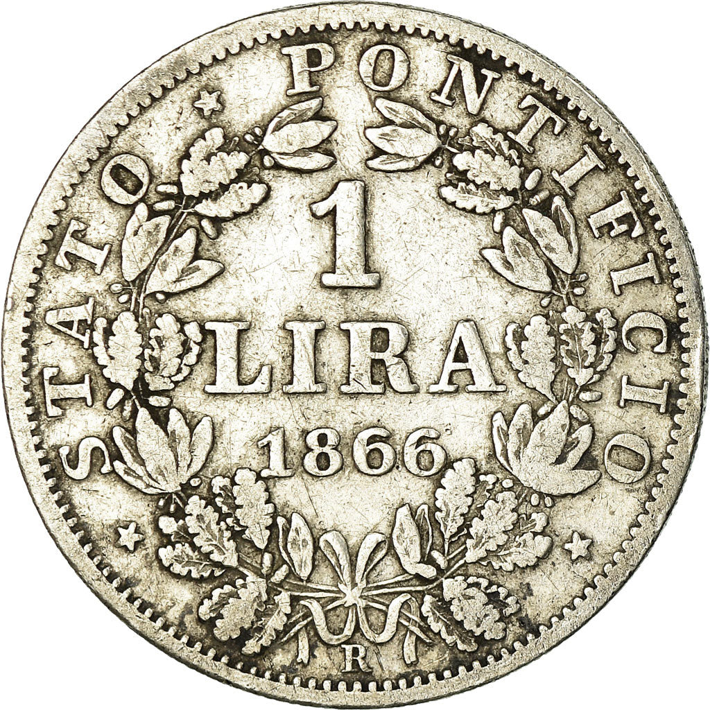 Monnaie, États italiens, PAPAL STATES, Pius IX, Lira, 1866, Roma, TB, Argent