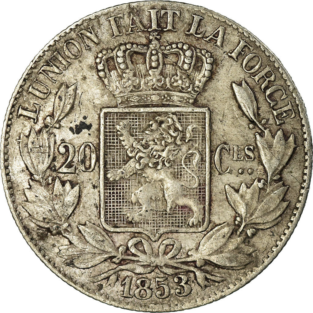 Coin, Belgium, Leopold I, 20 Centimes, 1853, VF(30-35), Silver, KM:19