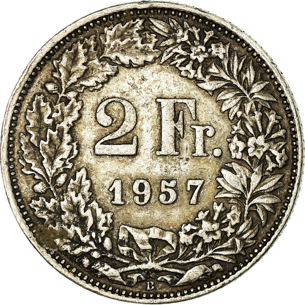 Coin, Switzerland, 2 Francs, 1957, Bern, EF(40-45), Silver, KM:21