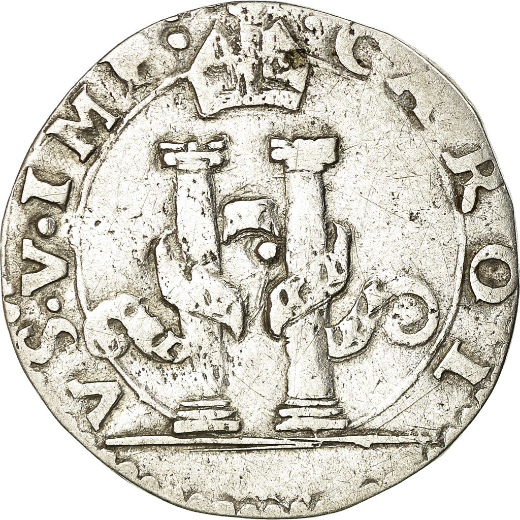 Coin, ITALIAN STATES, Charles Quint, Denaro de 8 soldi, Milan, VF(20-25), Silver