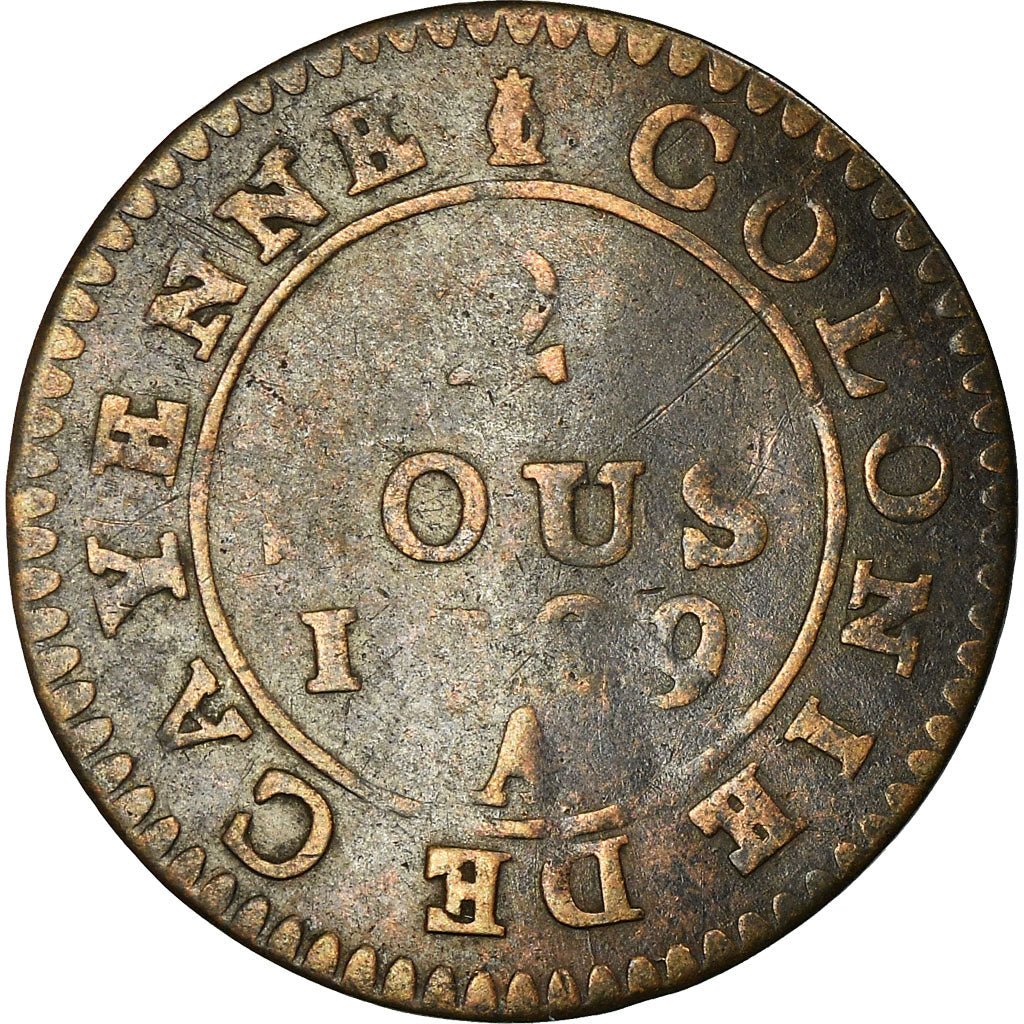 Monnaie, FRENCH GUIANA, 2 Sous, 1789, Paris, TB, Billon, KM:1, Lecompte:20