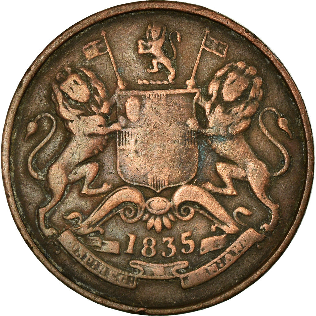 Coin, INDIA-BRITISH, 1/2 Anna, 1835, VF(30-35), Copper, KM:447.1
