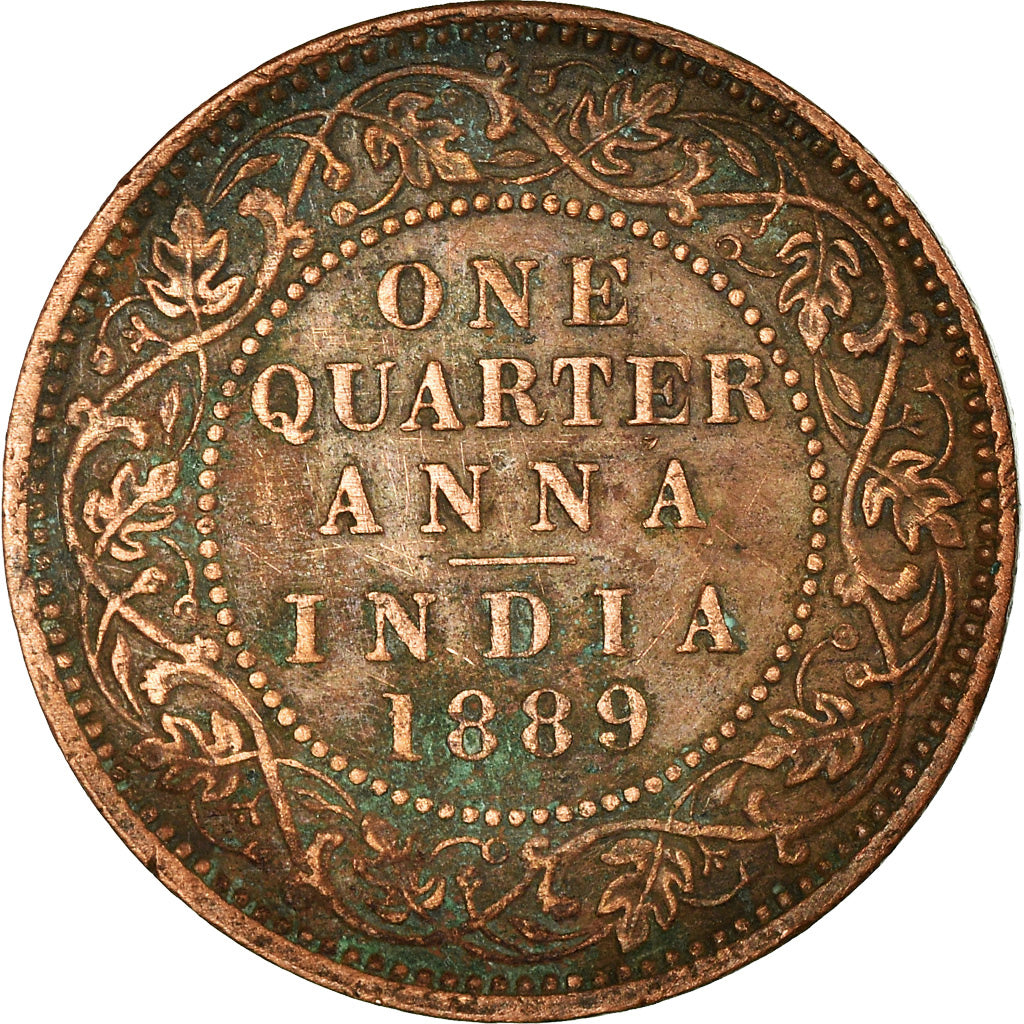 Moeda, ÍNDIA - BRITÂNICA, Victoria, 1/4 Anna, 1889, Calcutta, EF(40-45)