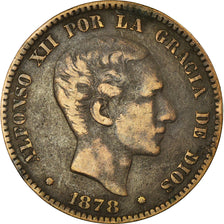 Spagna, Alfonso XII, 10 Centimos, 1878, MB+, Bronzo, KM:675