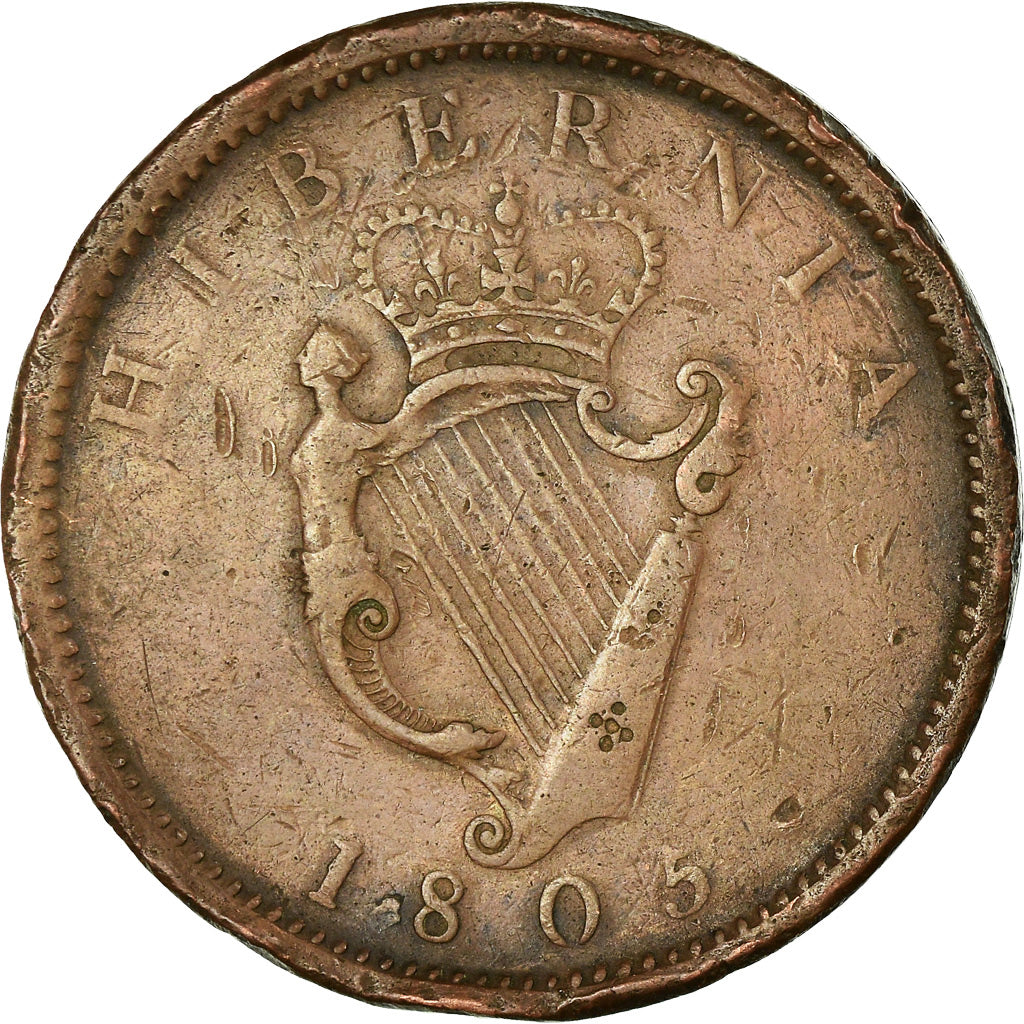 Coin, Ireland, George III, Penny, 1805, VF(20-25), Copper, KM:148.1