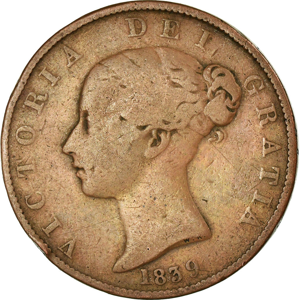 Monnaie, Isle of Man, Victoria, 1/2 Penny, 1839, B+, Cuivre, KM:13