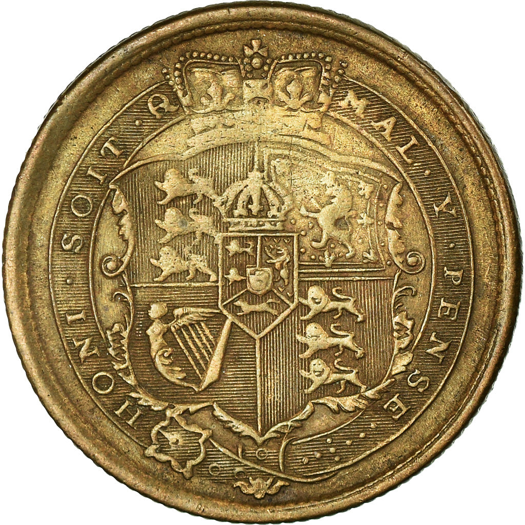 Coin, Great Britain, George III, Shilling, 1817, Contemporary forgery in brass