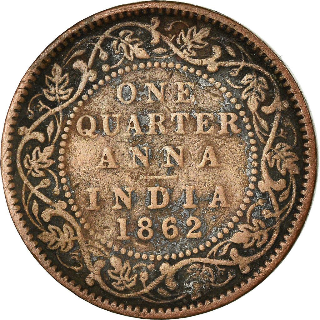 Monnaie, INDIA-BRITISH, Victoria, 1/4 Anna, 1862, TB, Cuivre, KM:467