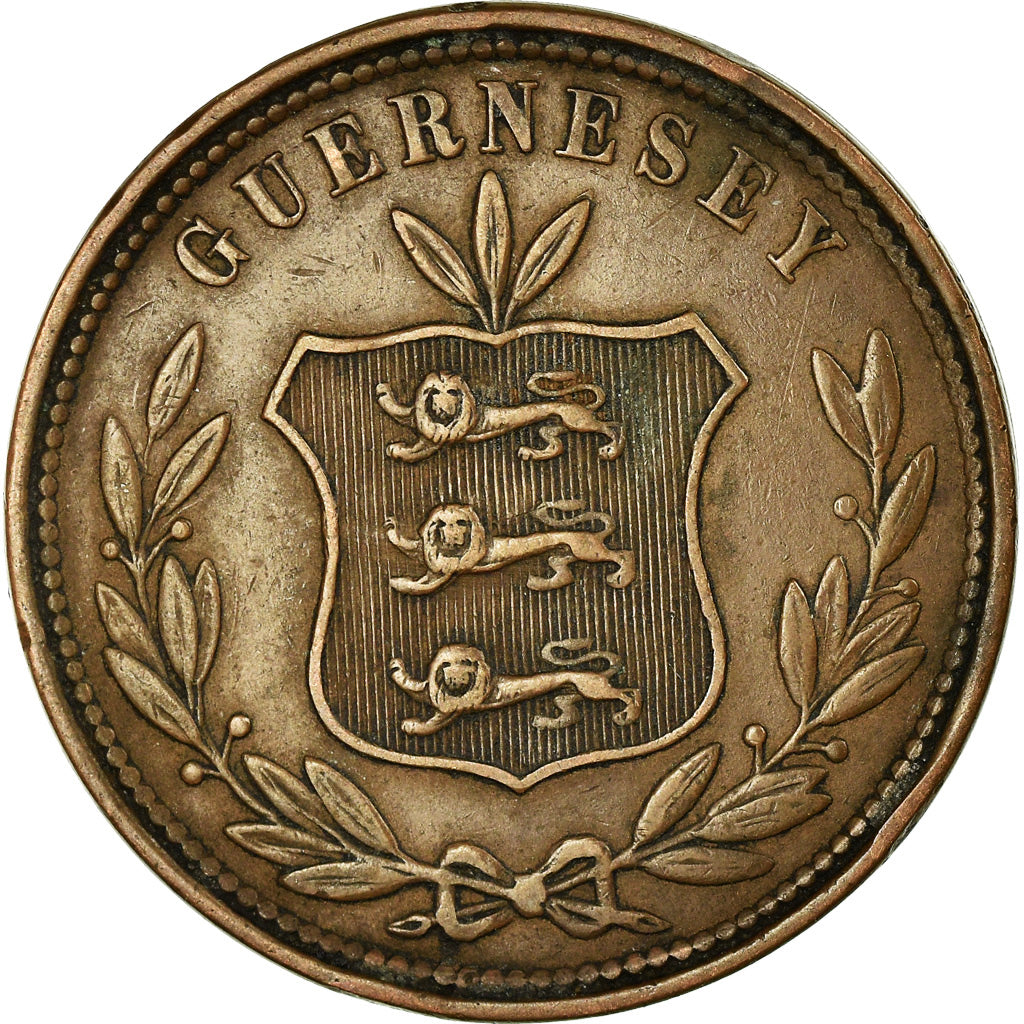Coin, Guernsey, 8 Doubles, 1864, Heaton, Birmingham, EF(40-45), Bronze, KM:7
