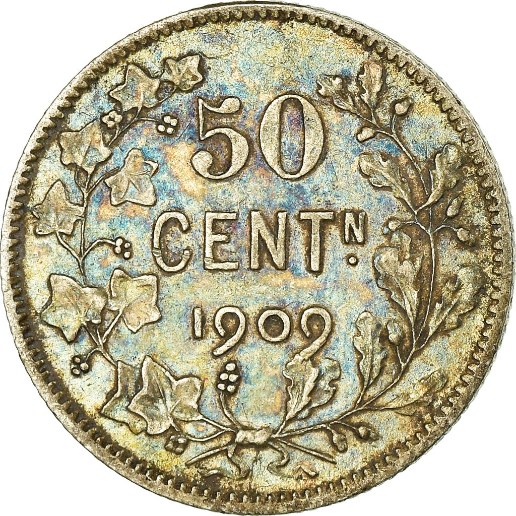 Coin, Belgium, Leopold II, 50 Centimes, 1909, AU(50-53), Silver, KM:61.1