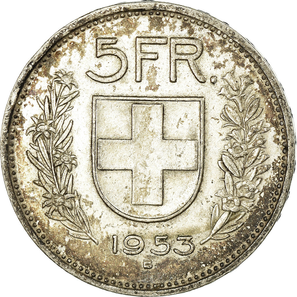 Coin, Switzerland, 5 Francs, 1953, Bern, EF(40-45), Silver, KM:40