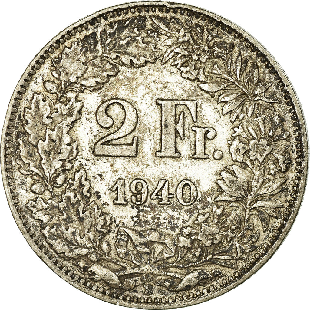 Coin, Switzerland, 2 Francs, 1940, Bern, EF(40-45), Silver, KM:21