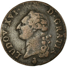 Monnaie, France, Louis XVI, Sol ou sou, Sol, 1785, Metz, TB+, Cuivre