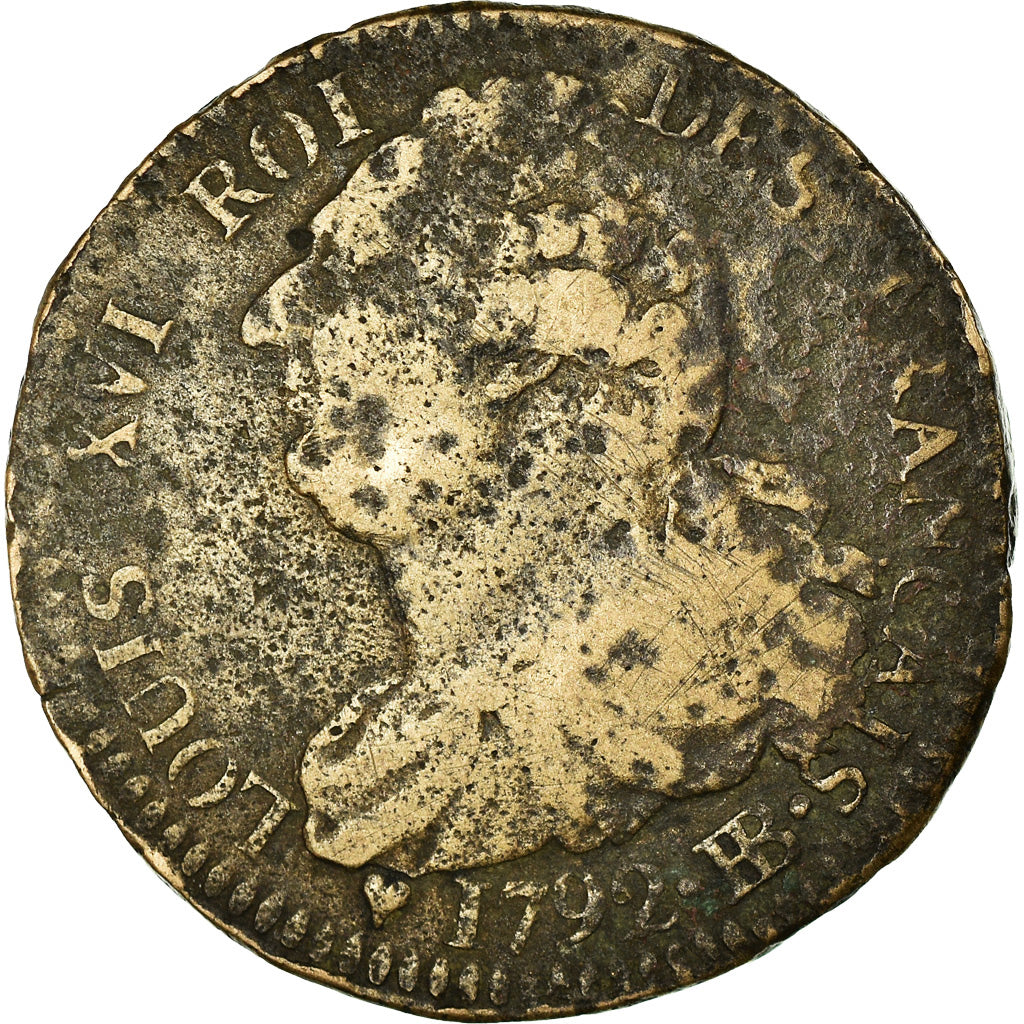 Moeda, França, 2 sols français, 2 Sols, 1792, Strasbourg, F(12-15), Bronze