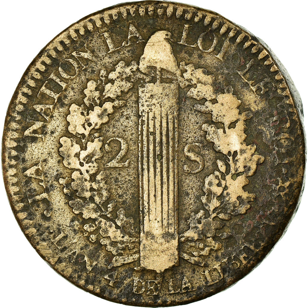 Moeda, França, 2 sols français, 2 Sols, 1792, Strasbourg, F(12-15), Bronze