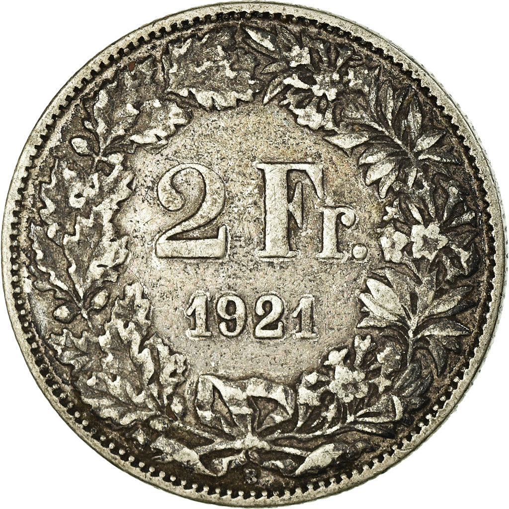 Coin, Switzerland, 2 Francs, 1921, Bern, VF(30-35), Silver, KM:21