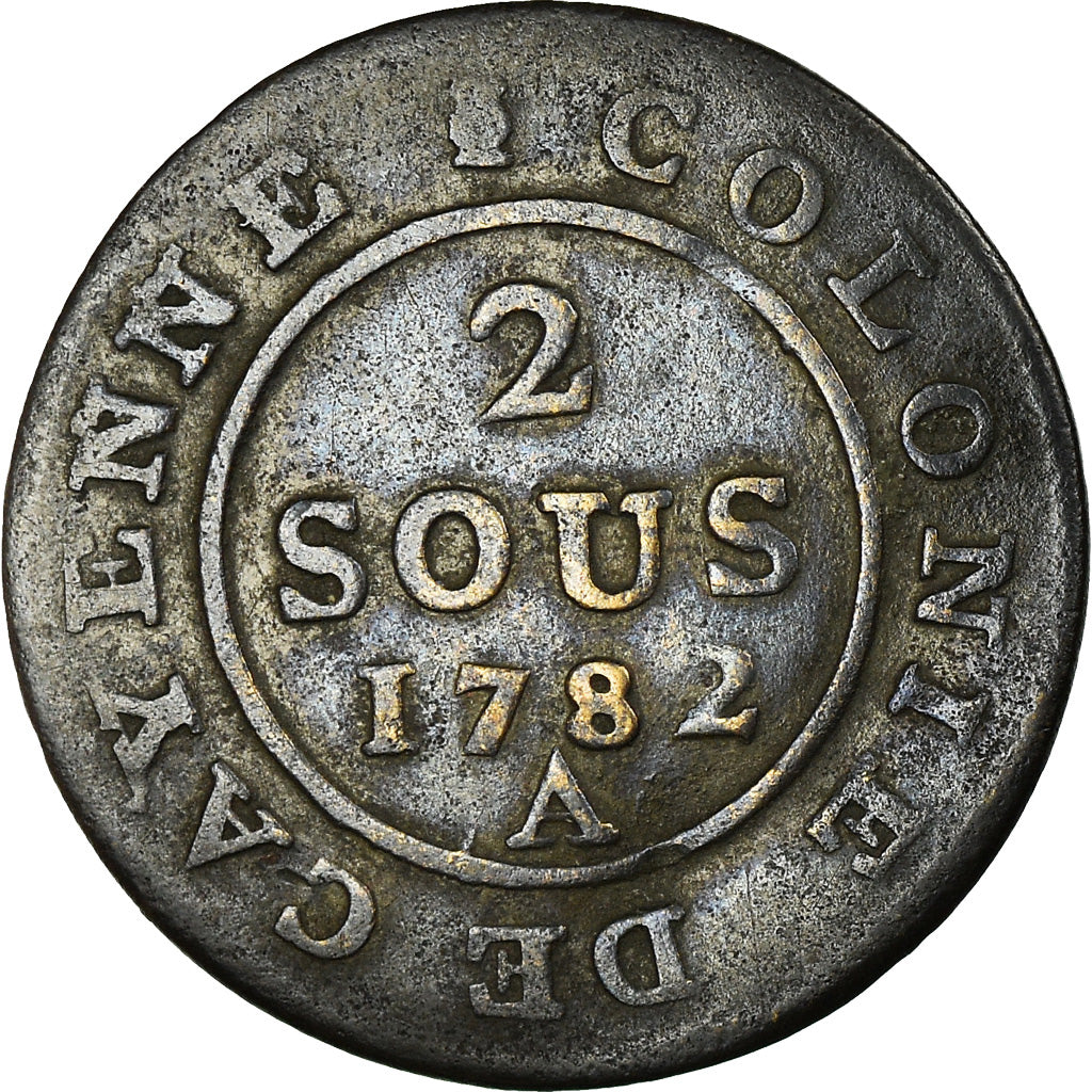 Coin, FRENCH GUIANA, Louis XVI, 2 Sous, 1782, Paris, VF(30-35), Billon, KM:1